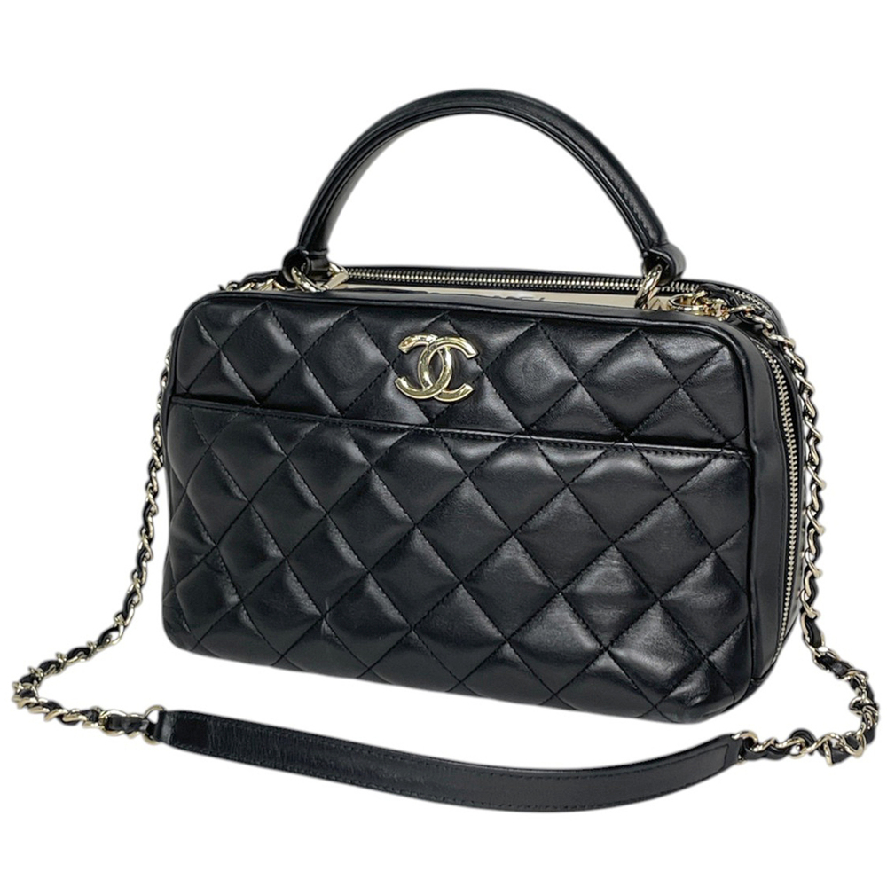 Chanel CHANEL Handbag Coco Mark Bowling Bag 2WAY Leather Black A92238 Women's